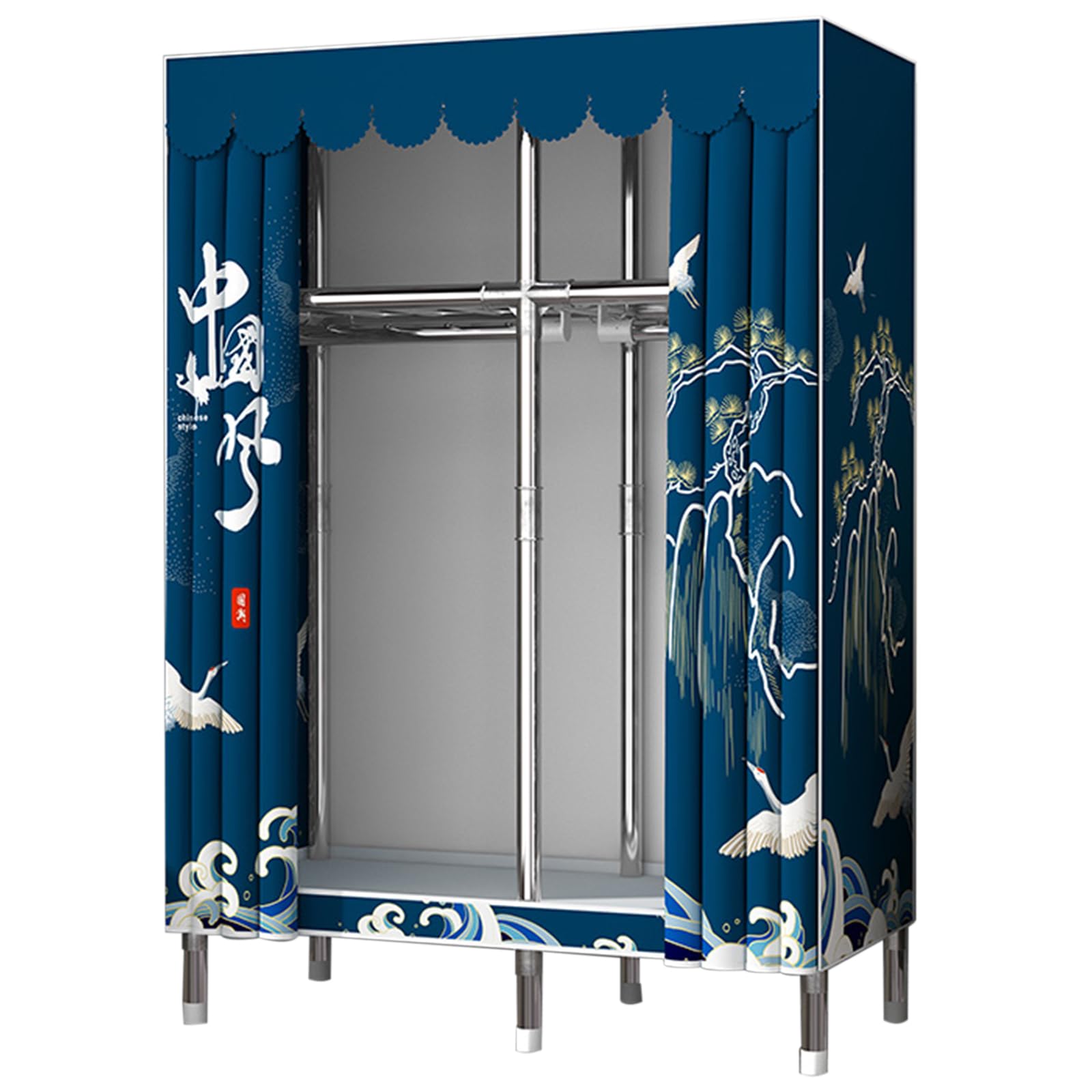 Kleiderschrank,Bedroom Wardrobes,Aus Stoff Faltschrank,Mit Kleiderstange Und Ablagen,Kleiderständer,Aufbewahrung,Taschen,Schuhe,Schlafzimmer,Ankleidezimmer,Blau