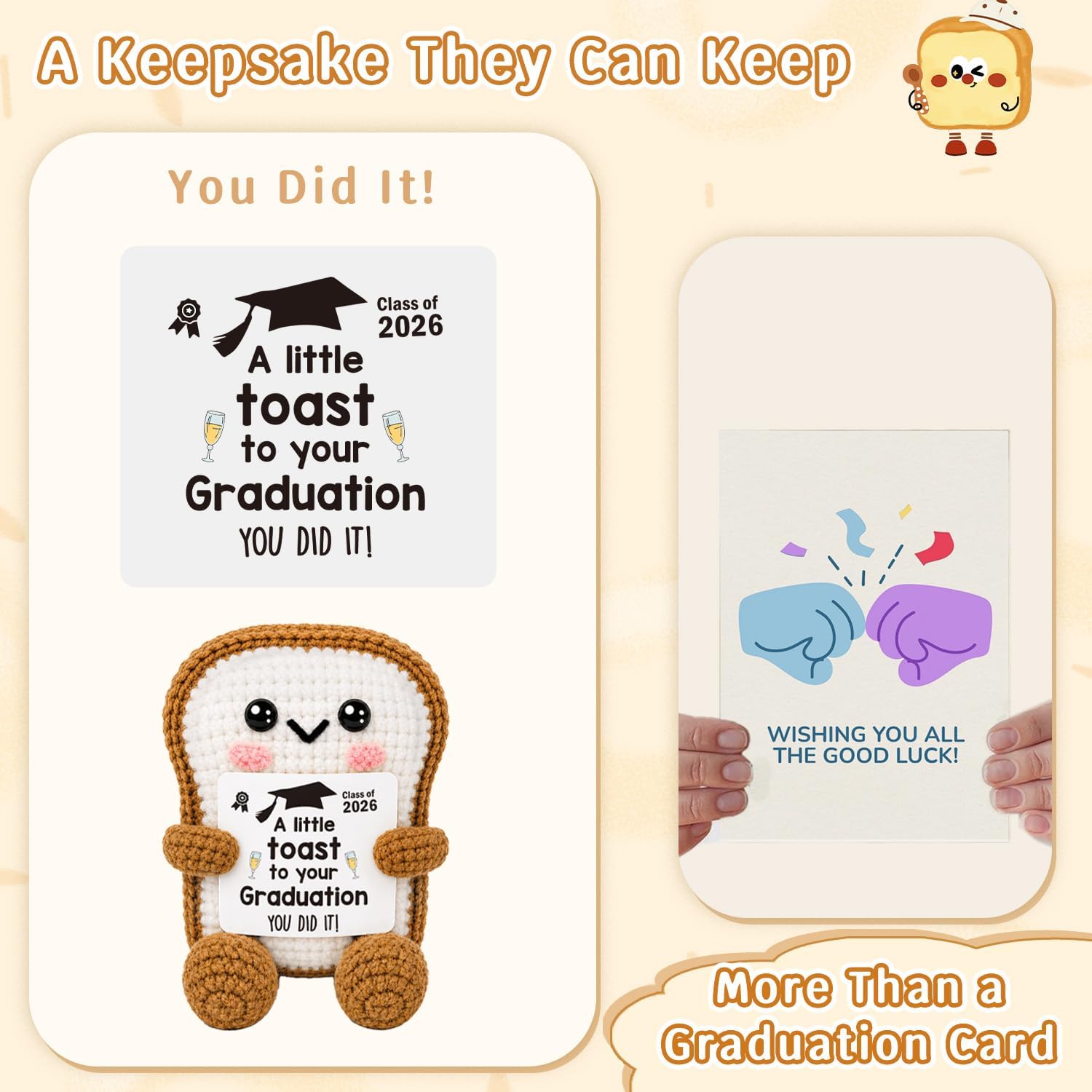 Graduation Gifts Toast for Her Him Girls Boys High School College 2026 | Graduation 2026 Presents Bulk for Sons Daughters Bestie Friends Students Masters PhD, Class of 2026, Mini Handmade Crochet