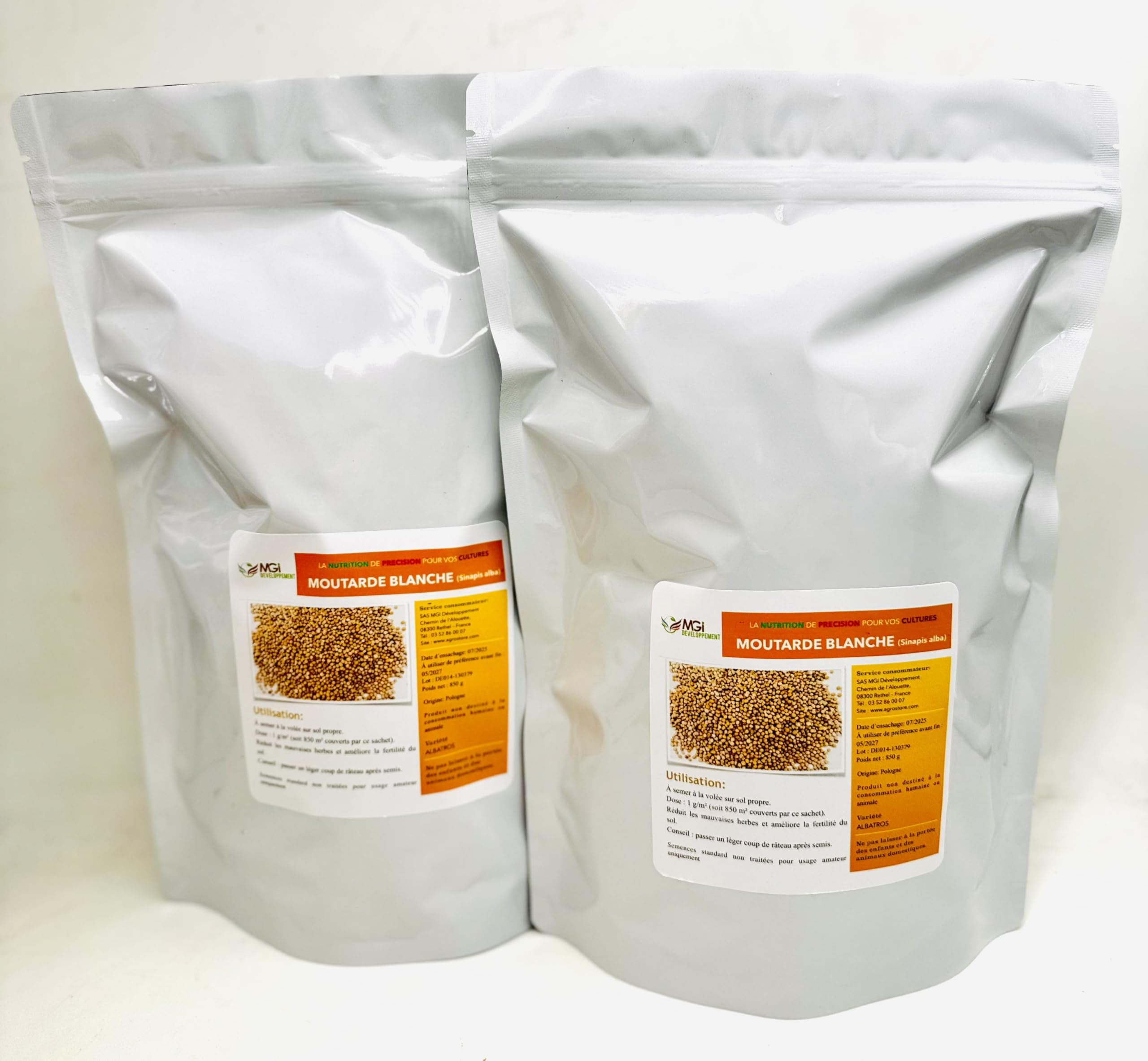 Mostaza blanca – Semillas estándar no tratadas – Fertilizante verde – Lote de 2 x 850 g – Uso amateur – Variedad según lote – Sinapis alba L. - Acondicionado en Francia por una PYME