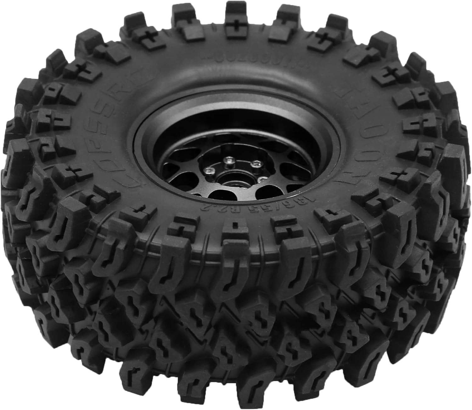 REDSPIDER•2.2'' Metal Beadlock Wheels and Mud Terrain Crawler Tires Set（4PCS）2.2in RC Big Tire OD 5.35in for 1/8 1/10 RC Crawler Car Upgrade KM5 YK4082 YK4083 SCX10 RBX10 RR10 TRX4 TRX6﻿ (Black)
