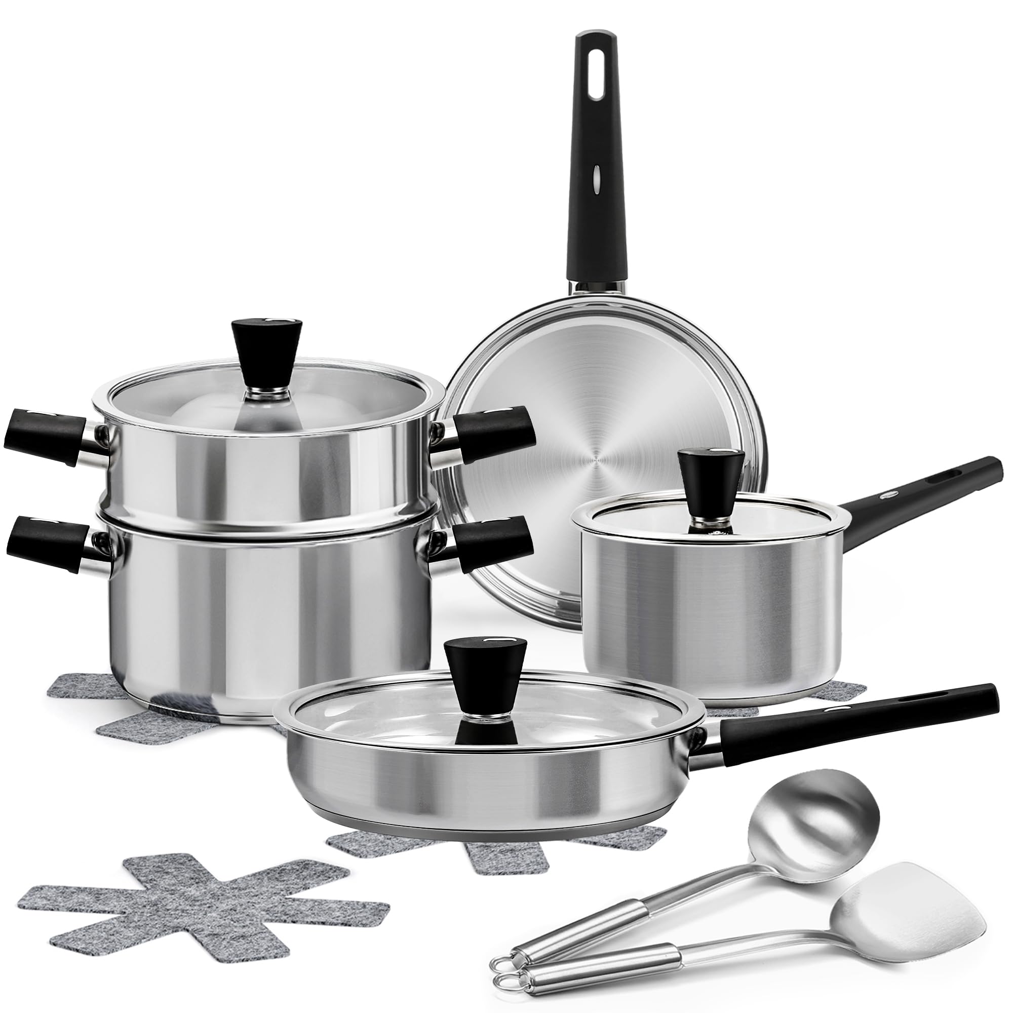 Meythway 14-Piece Stainless Steel Cookware Set for Induction Stovetops