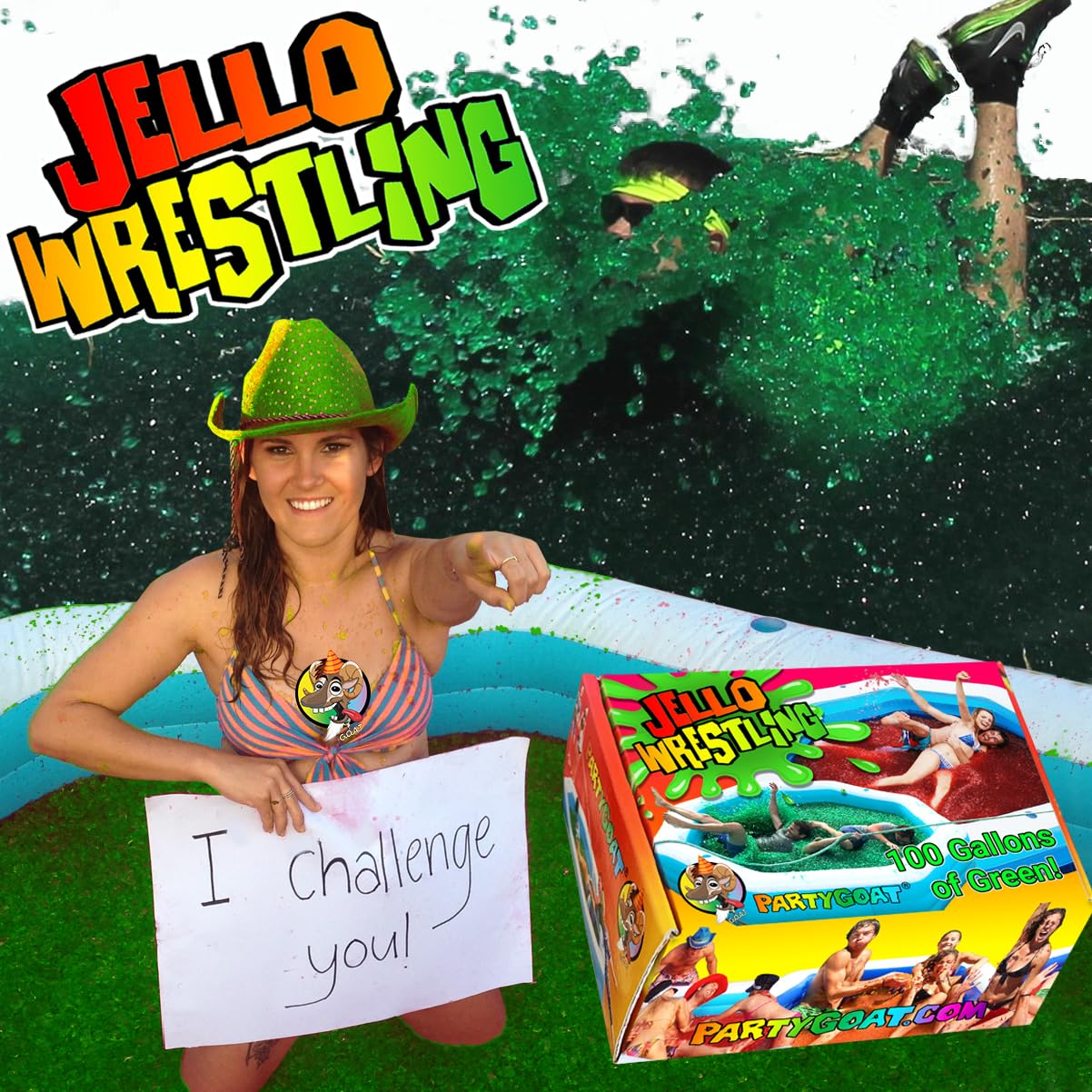 Party Goat Bulk Green Jello Wrestling Supply Jelly Crystals. Rende 380L Easy Set Mix. Riempire Una Piscina O Una Fossa. Ottimo Per Divertenti Ostacoli, Giochi, Feste Universitarie, Combattimenti In Bikini, Tiro Alla Guerra E Scivoli-image