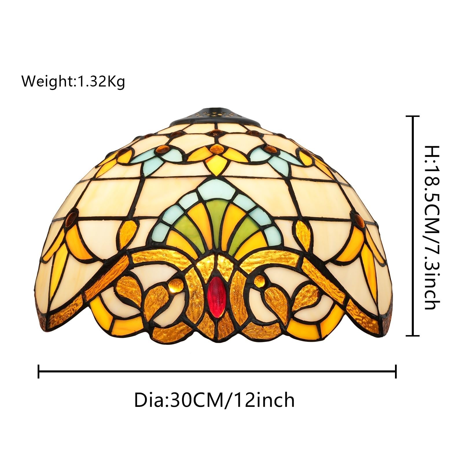 Abat-jour en vitrail de 30,5 cm, remplacement Tiffany, style baroque vintage, pour lampe de plafond, lampe suspendue, lampe sur pied, lampe de table.