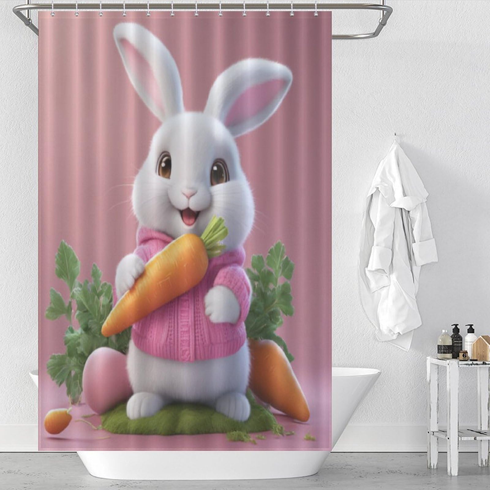 Rideau de douche lapin en tissu polyester étanche 122x183 pour rideaux de salle de bain