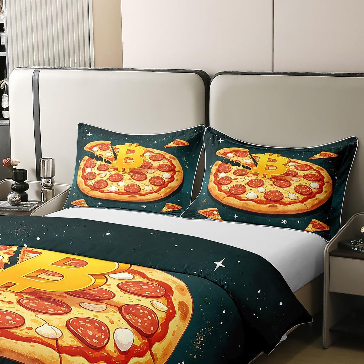 Castle Fairy Funny Bitcoin Pizza Duvet Cover Set Full Size 100% Cotton image 4