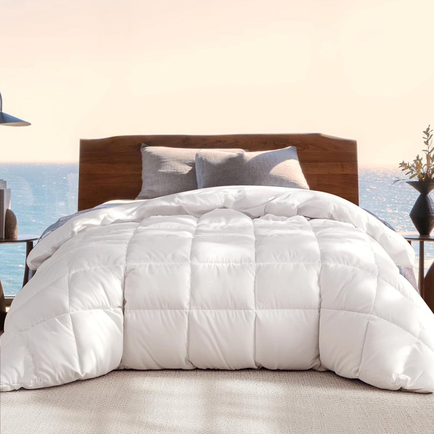 Beautyrest Luxury Hotel Collection Queen Size White Goose Feather Down Fiber Comforter,Ultra-Soft 100% Cotton Breathable Down Comforter Fluffy Duvet Insert,All Seasons/Queen (90" W X 90" L) Full/Queen All Season/White
