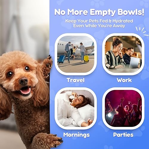 Miniatura 9 de Flexzion Juego de 2 comederos automáticos para mascotas y bebederos, cuencos de plástico antideslizantes para perros y gatos, contenedor de