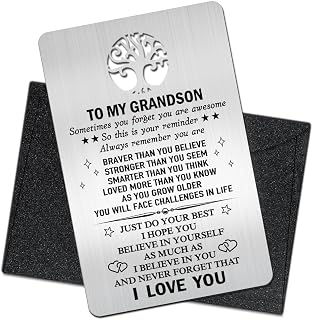 To My Grandson Wallet Card, Engraved Metal Wallet Insert Card With Love Note from Grandpa Grandma,Gifts for Son with Inspirational Quote, Graduation Christmas Birthday coming of age Gifts