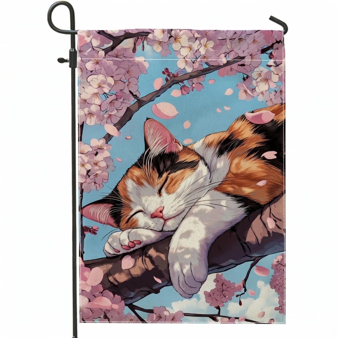 Drapeau de jardin chat mignon et cerisier décor extérieur 30x45 cm