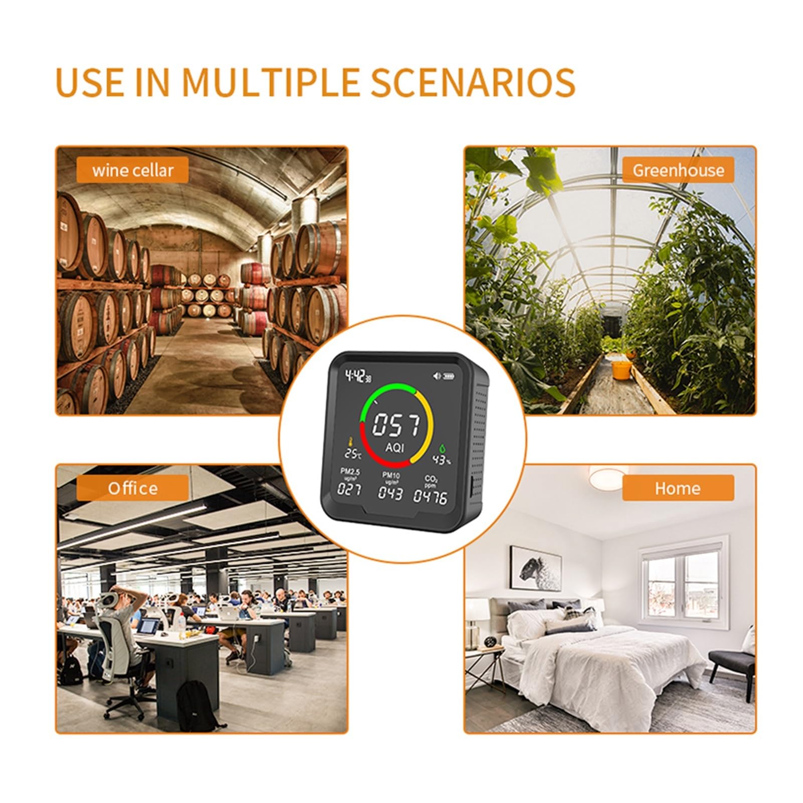 Probador de calidad del aire Detector de calidad del aire multifunción, Sensor de temperatura y humedad, Monitor de Gas de dióxido de carbono PM10, PM2.5,Disfrute de los beneficios para la salud