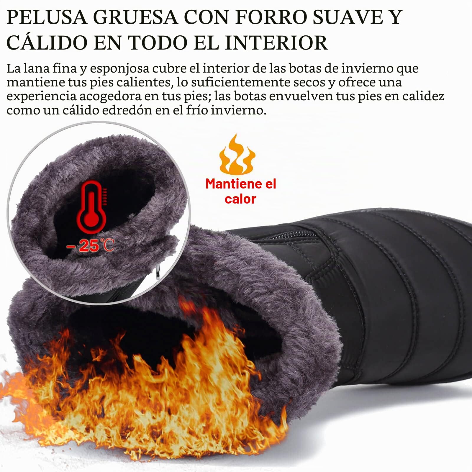 Maxome Botas Mujer Invierno Botines de Nieve Forradas Calientes Boots Zapatos con Cremallera Lateral Planas Botas Outdoor Cómodas Antideslizante Ligero Botines