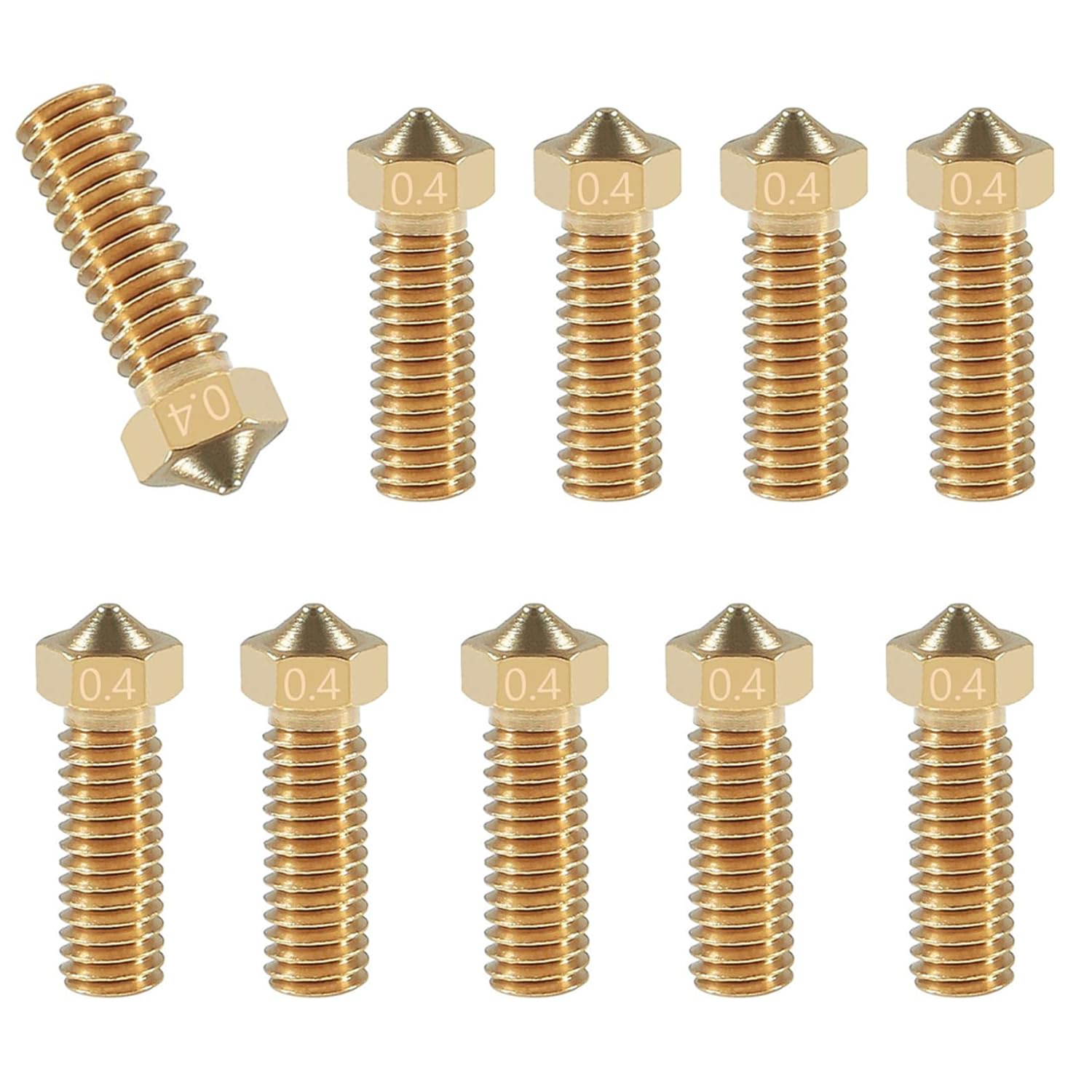 Volcano zestaw dysz do drukarki 3D, 0,4 mm, 10 sztuk, mosiądz, do drukarek 1,75 mm, Artillery Genius/Sindwinder X1/Anycubic Kobra 2/Vyper