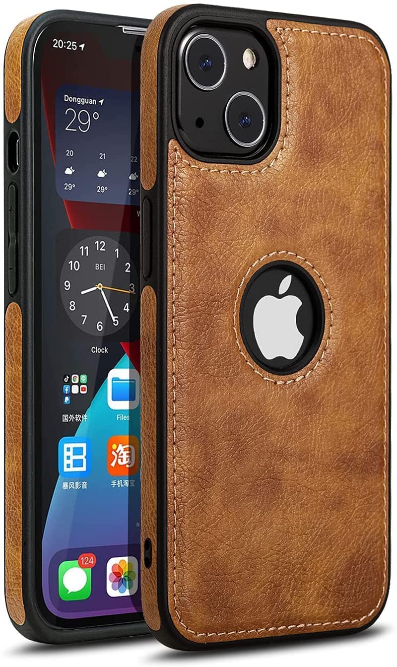 Oncraves Leather Stitching Mobile Phone Cases Unique Design for Apple iPhone 13 | Full Camera Protection | Leather (Brown)