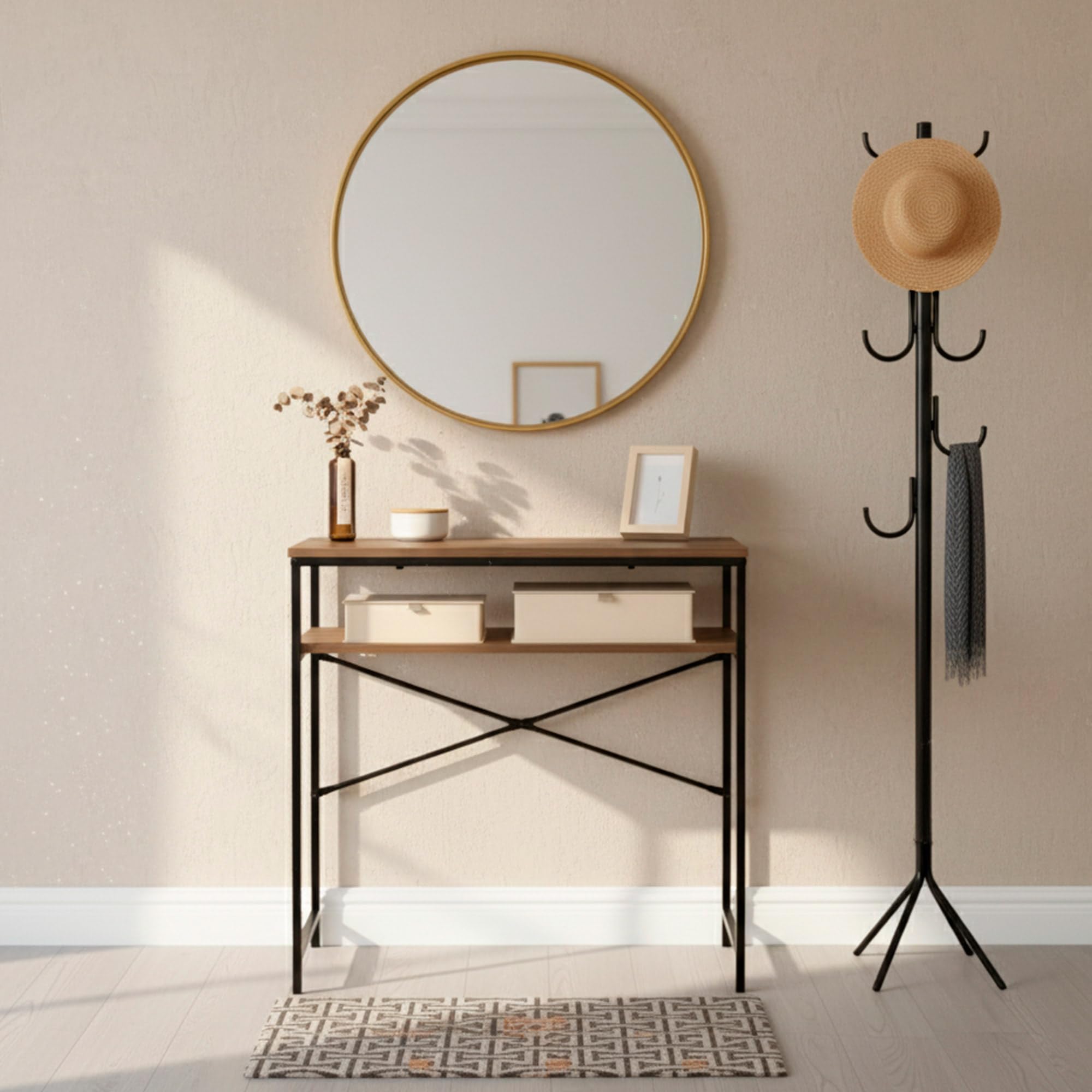 AKTIVE Max Home Scrivania rettangolare, 77x40x75 cm, Peso massimo 26 kg, Piano in legno, Struttura in acciaio nero, Ufficio e studio, Stile industriale, Scrivanie per computer, (18442)