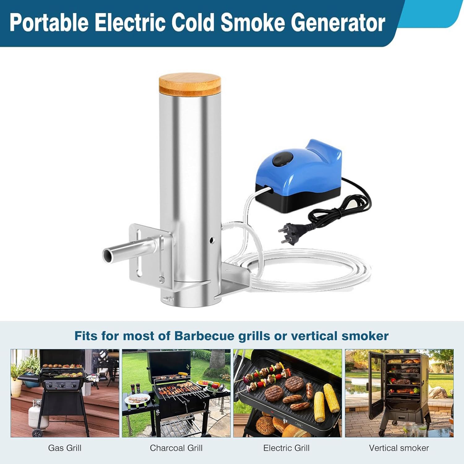 Generador De Humo Frío De Acero Inoxidable, Portátil Ahumador de Pellets con Generador de Humo Caliente/Frío y Volumen de Humo Ajustable, para Barbacoa Ahumado en Frío De Pescado Carne Queso