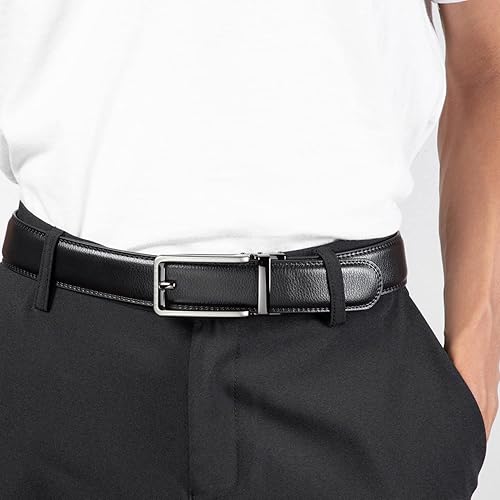 Miniatura 5 de Founders & C Vestido de cuero con cinturón de trinquete cómodo para hombre con hebilla deslizante, ribete ajustable para adaptarse