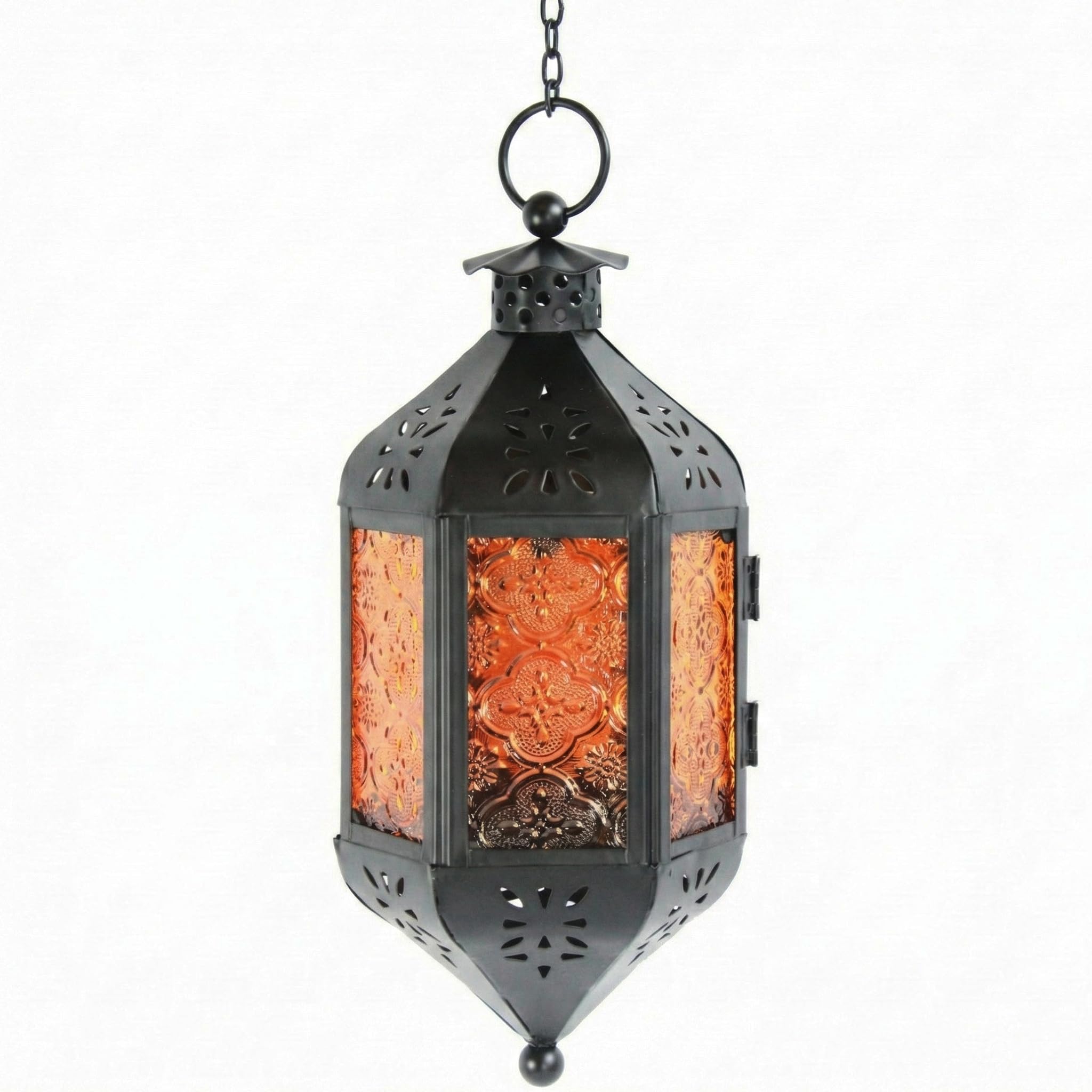 Vela Lanterns Amber Glass Hanging Moroccan Candle Lantern With Chain