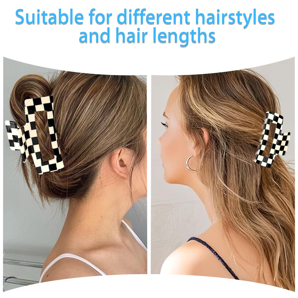 Amazon.com: 2 PCS Checkered Hair Claw Clips Square Checker  display picture 2