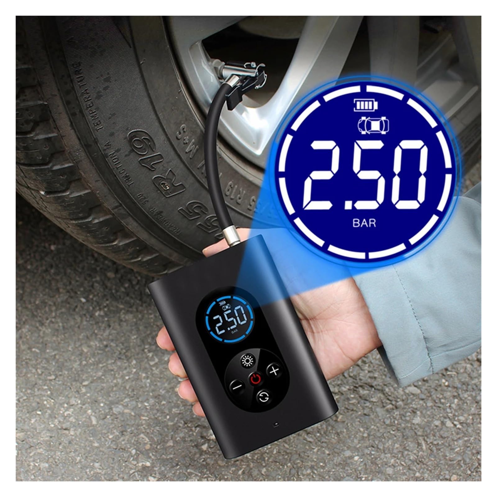 Pompa powietrza Przenośna Bezprzewodowa Pompka Do Opon Samochodowych Z Wyświetlaczem Cyfrowym Miniaturowa Elektryczna Pompka Do Samochodów, Motocykli, Rowerów, Piłek na motocykl