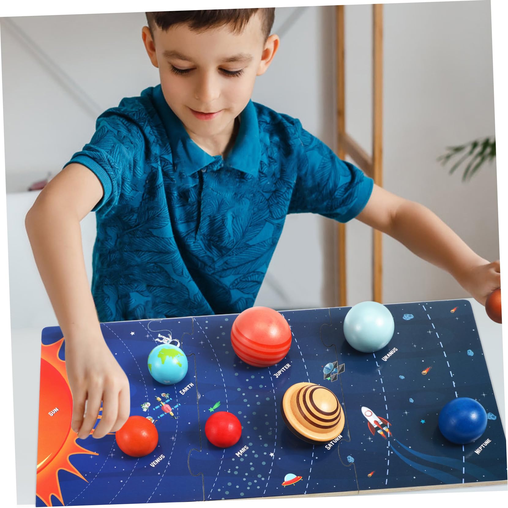 ORFOFE Puzzle Didattico in Legno 8 Pianeti Del Cosmo Per Bambini Sopra i 3 Anni, Giocattolo Spaziale Educativo Resistente Per Gioco e Apprendimento