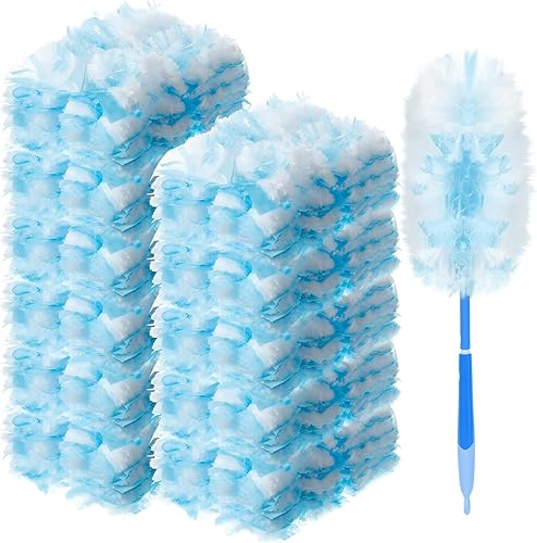 Miniatura 6 de Vesici 150 piezas de repuesto de plumero compatibles con Swiffer Dusters, repuesto desechable a granel grueso con 1 mango resistente para limpieza