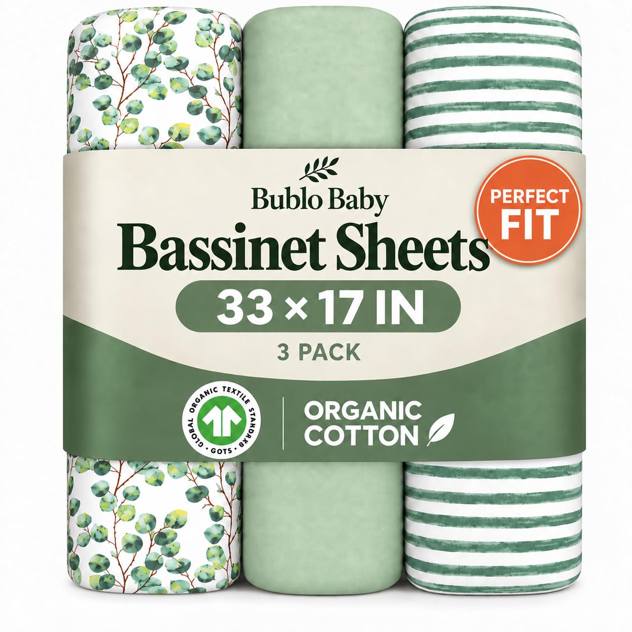 Organic Bassinet Sheets 3 Pack, 33x17 Fitted Sheet for Boys &amp; Girls, Soft 100% Jersey Cotton, Compatible with Halo Bassinest, Baby Delight, Graco, Oval &amp; Rectangle Mattress