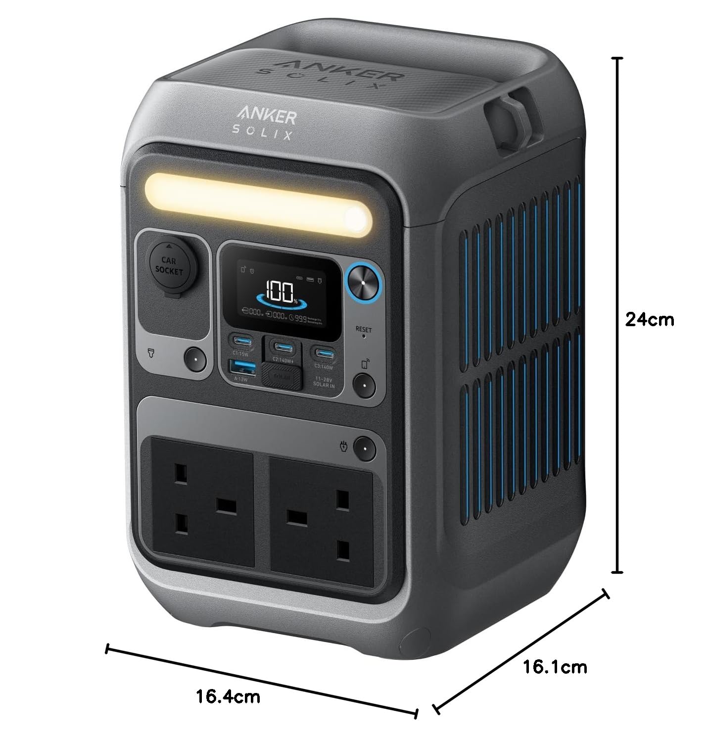 Anker SOLIX C300 Tragbare Powerstation, 288Wh LiFePO4 Akku, 300W (Max 600W) Solargenerator, 140W Beiseitige Schnellladeleistung, Für Camping, Draußen, Reisen, Notfälle, unterwegs (Solarpanel Optional)