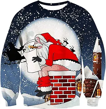 Idgreatim Unisex Ugly Christmas Crewneck Sweatshirt Novelty 3D Graphic Long Sleeve Sweater Shirt
