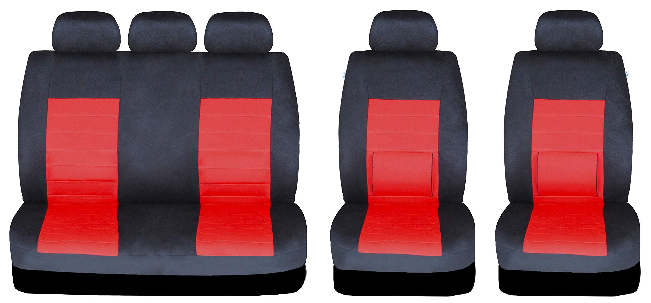 Sakura Car Seat and Headrest Covers - 'Camden' Full Set in Black with Red Inserts - Universal Easy Fit