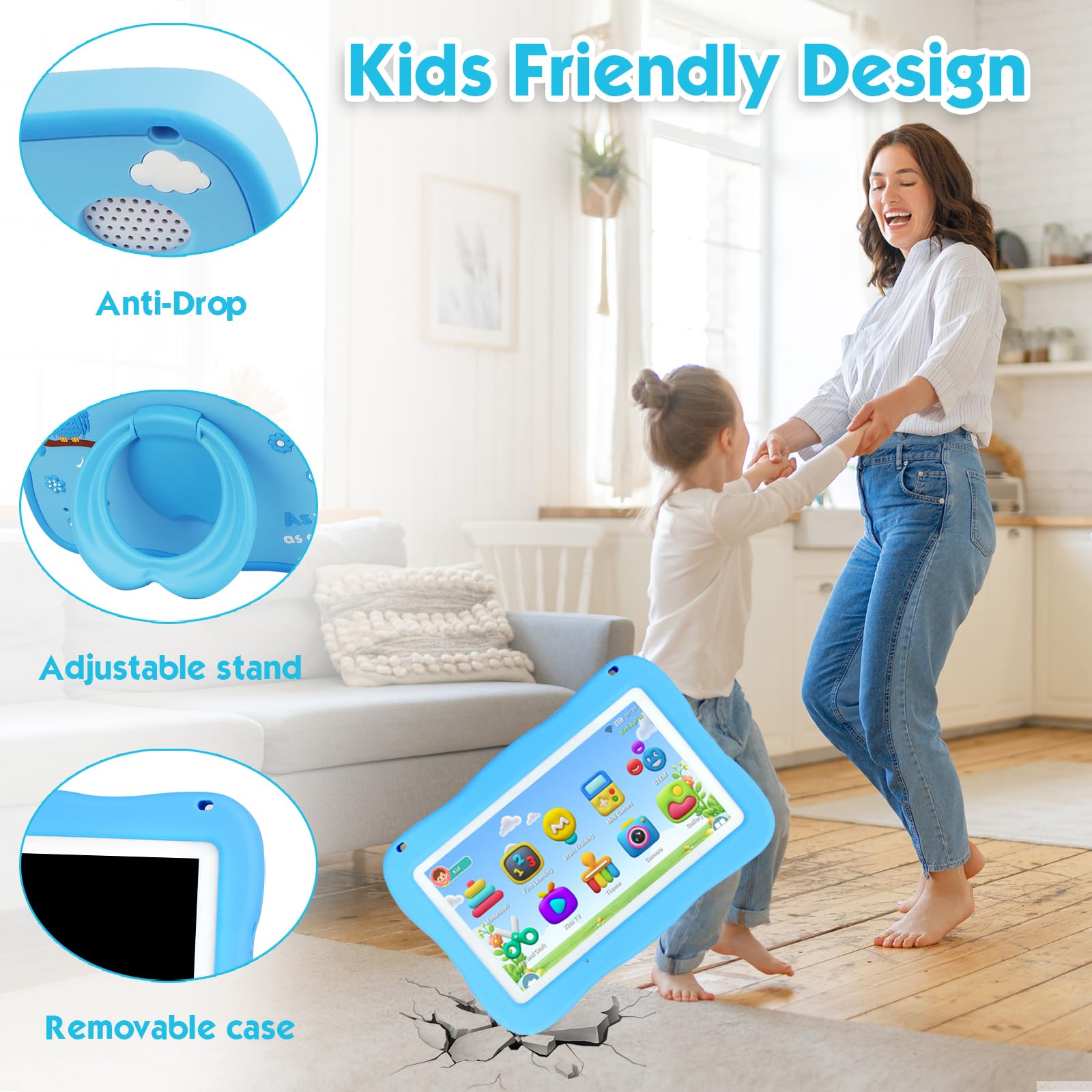 Tablet per bambini da 32 GB per bambini 3-7 con un sacco di contenuti offline, tablet per bambini da 7 pollici software per bambini installato con custodia protettiva WiFi, controllo genitori, tablet