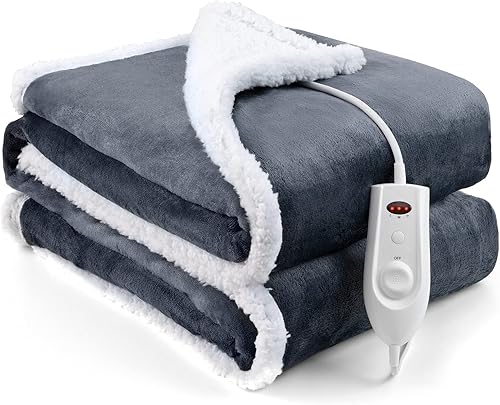 Manta eléctrica térmica de 50 x 60 pulgadas, manta de felpa suave con calefacción, 10 ajustes de calor y protección contra sobrecalentamiento,