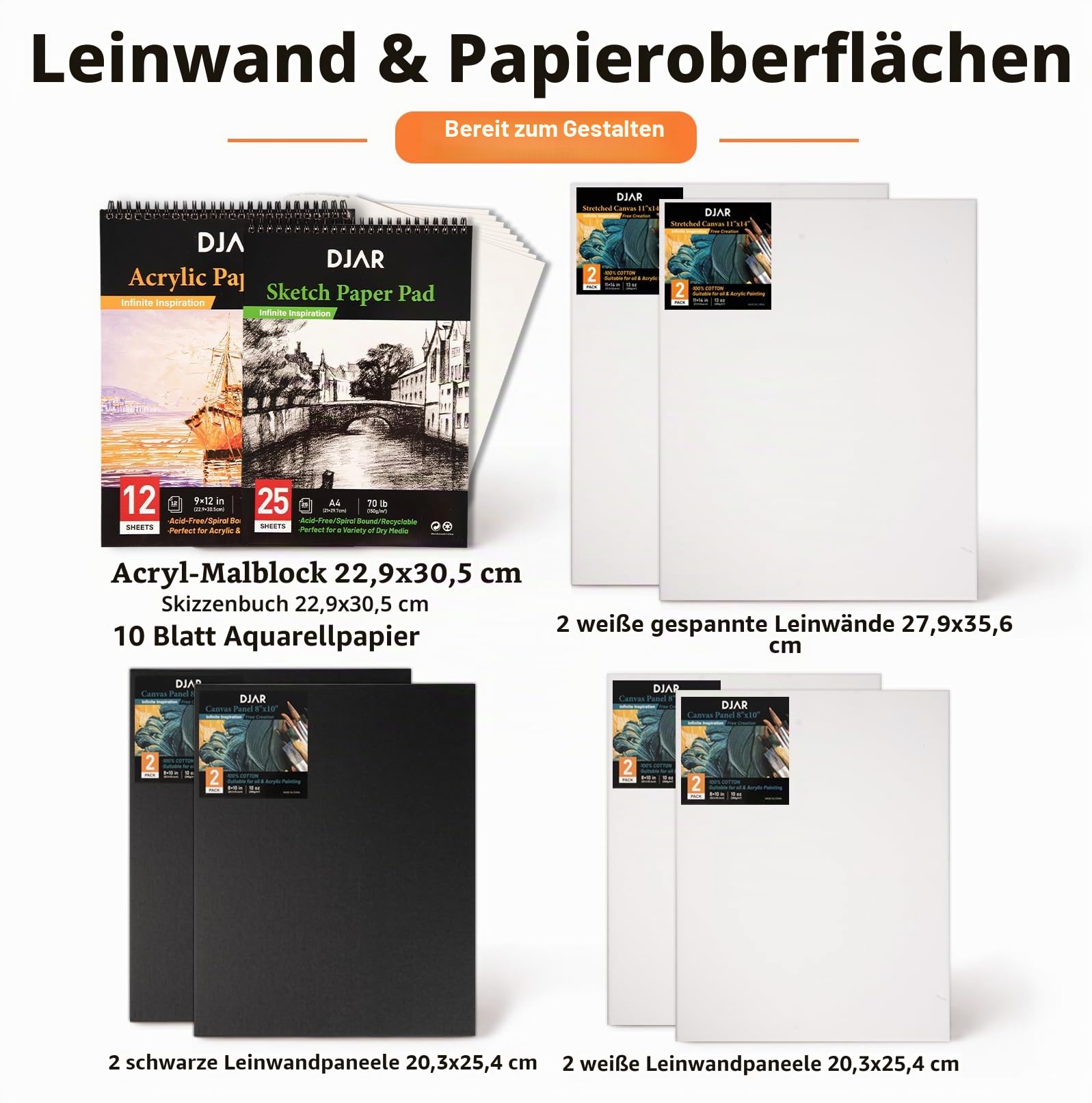DJAR 87-teiliges Acryl Malset mit 3-Schubladen Tischstaffelei, Profi Künstlerbedarf mit 24 Farben, Leinwänden und Skizzenbuch, Geschenk