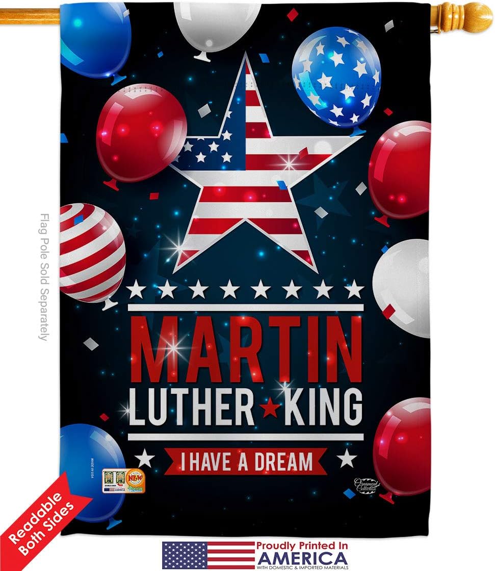 I Have A Dream House Flag Dowel Set Black History Martin Luther King MLK Civil Right Stars United State American Small Decorative Gift Yard Banner Double-Sided Made In USA 28 X 40