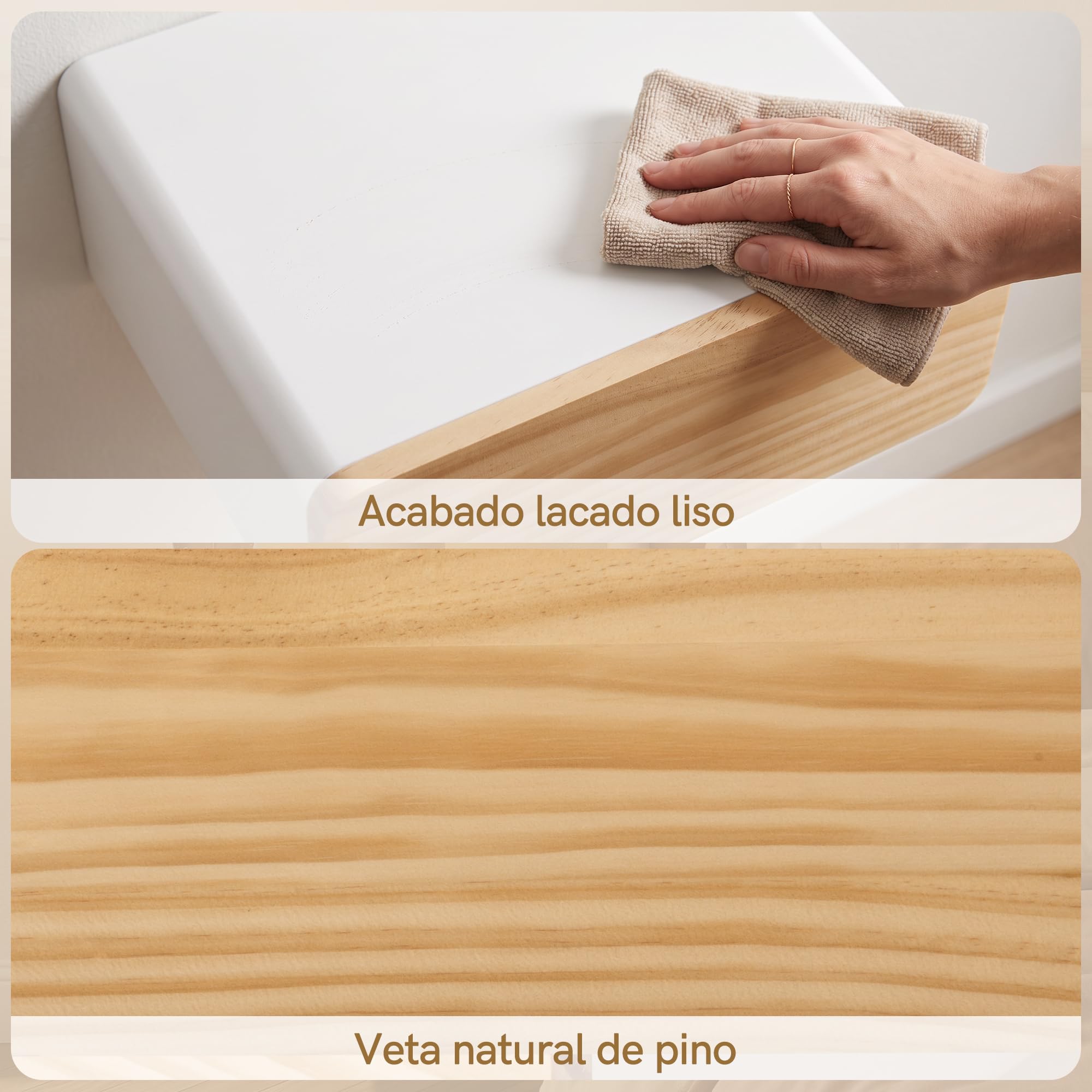 SUMGAR Mesita de Noche Flotante Blanca con Cajón Mesa de Noche Dormitorio | Premontada, Mesilla de Pared de Madera, tirador oculto, esquinas redondeadas, 28,5 x 40 x 13cm, hasta 8kg, espacios pequeños