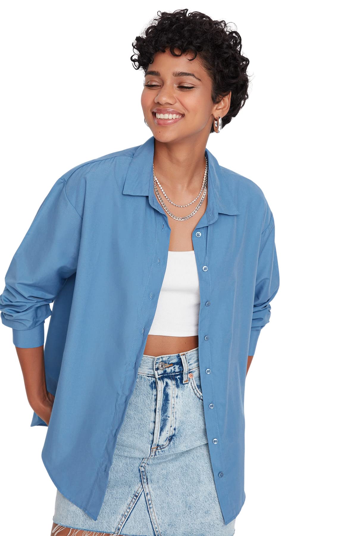 Trendyol Damen Petrol Verlieren Passhemd Shirt, 38 Eu