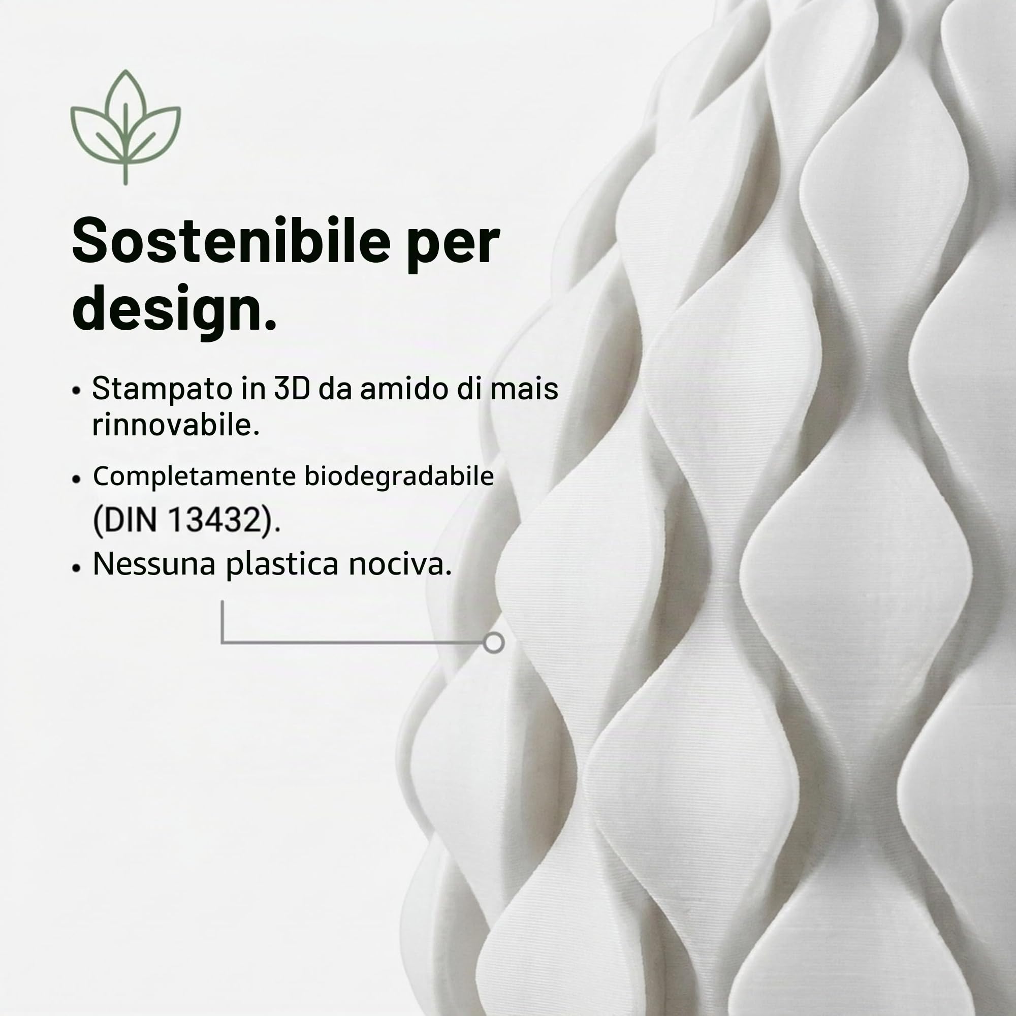 greenandco lampada di design a LED bianca | Fiore | dimmerabile | E27 | 4,5W 300lm | 3000K bianco caldo | CRI 90+ | senza sfarfallio | 180° | 230V | PLA biodegradabile | 170 * 283mm