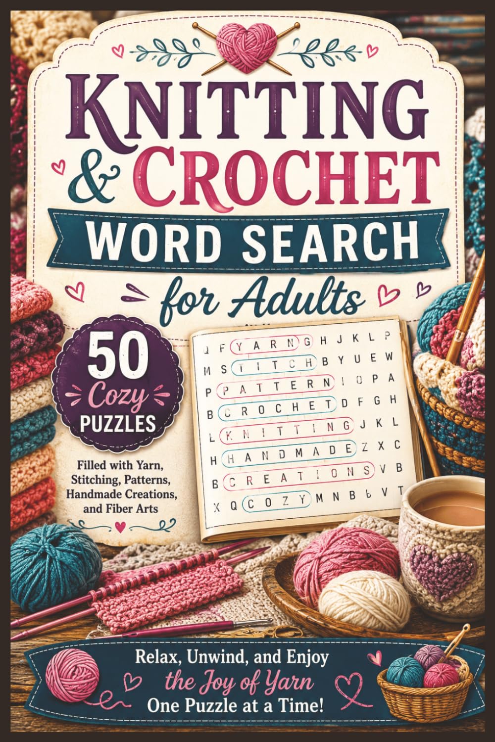 Knitting & Crochet Word Search for Adults: 50 Cozy Puzzles Filled with Yarn, Stitching, Patterns, Handmade Creations, and Fiber Arts (Word search books collection)
