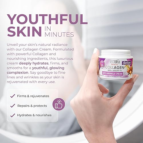 Miniatura 6 de Skin Care Detox Crema facial de día y noche hidratante antienvejecimiento con colágeno, ácido hialurónico, Q10, aceite de argán y un filtro UVA/UVB