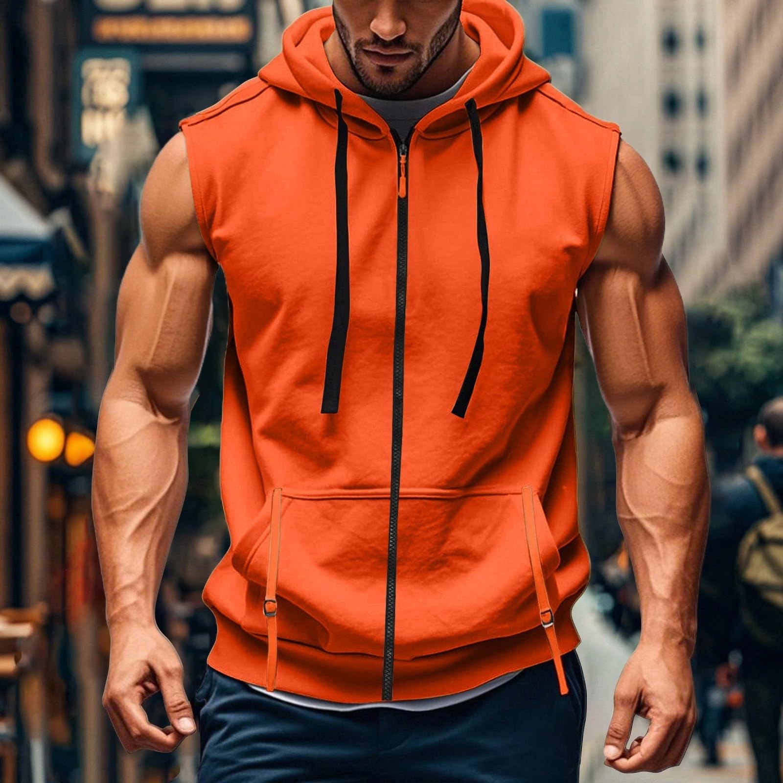 Ärmellose Hoodies für Herren, durchgehender Reißverschluss, Kapuzen-Sweatshirt, Muskel-T-Shirt, Sport, Fitnessstudio, Workout, Laufen, Jogger, Sommer-Kapuzenpullover, Tank-Top