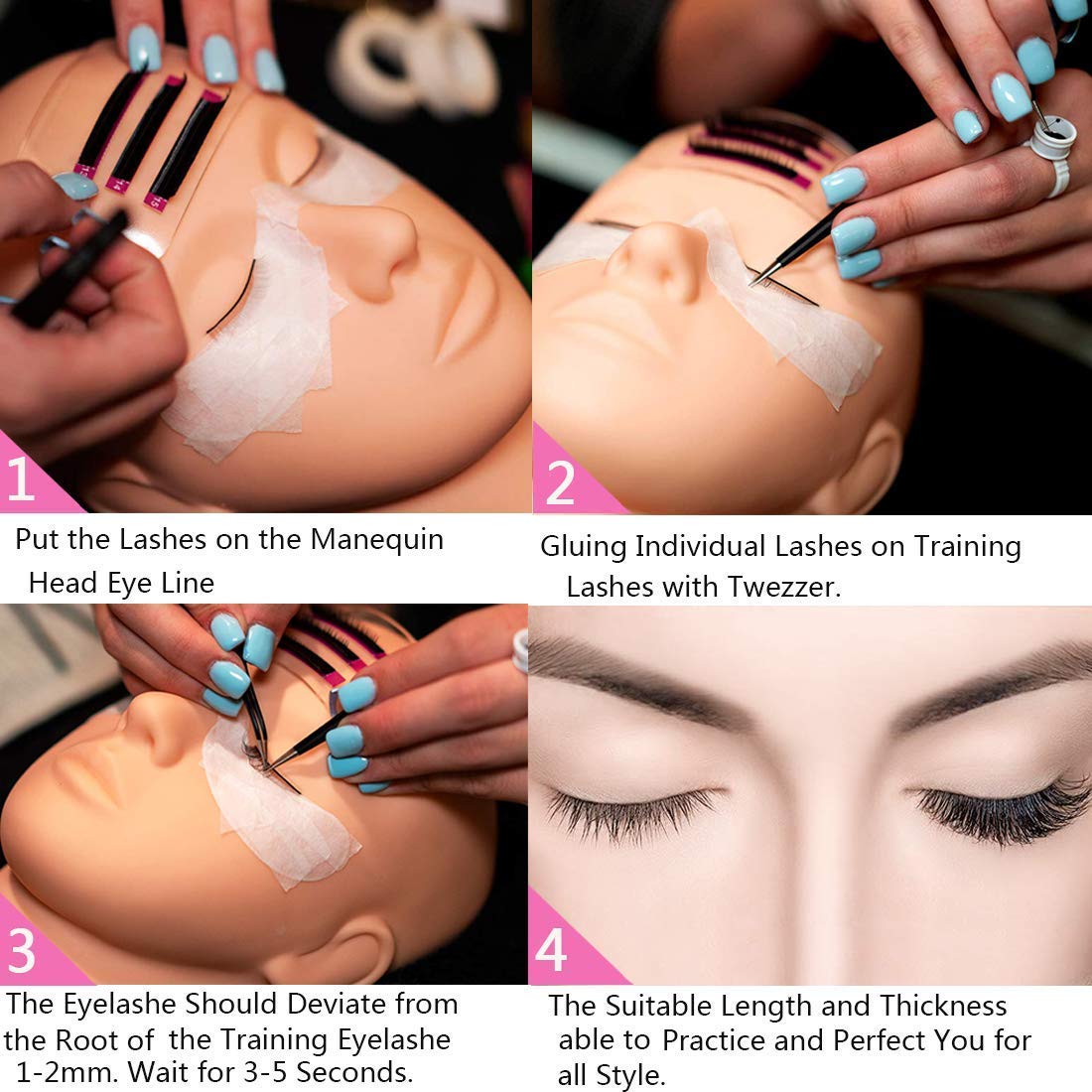 Kit D'extension De Cils, TopDirect 15 Pièces Formation Professionnelle En Tête De Mannequin Kit Complet d'Extension de cils kit d'extension de cils pour Formation de maquillage