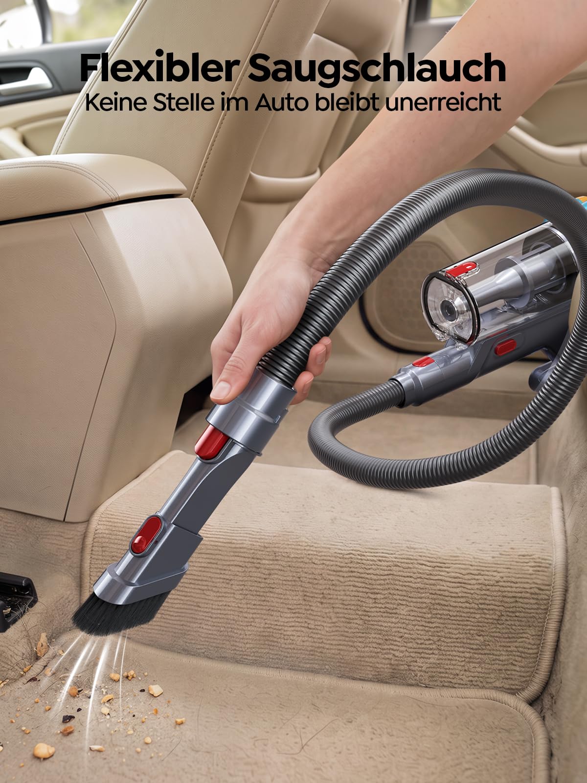 SMOTURE Akku Staubsauger mit 1.5M Schlauch, Aromafunktion, Touchscreen,Anti-Tangle-Bürste,Selbststehend für Tierhaare/Teppiche/Hartböden/Auto