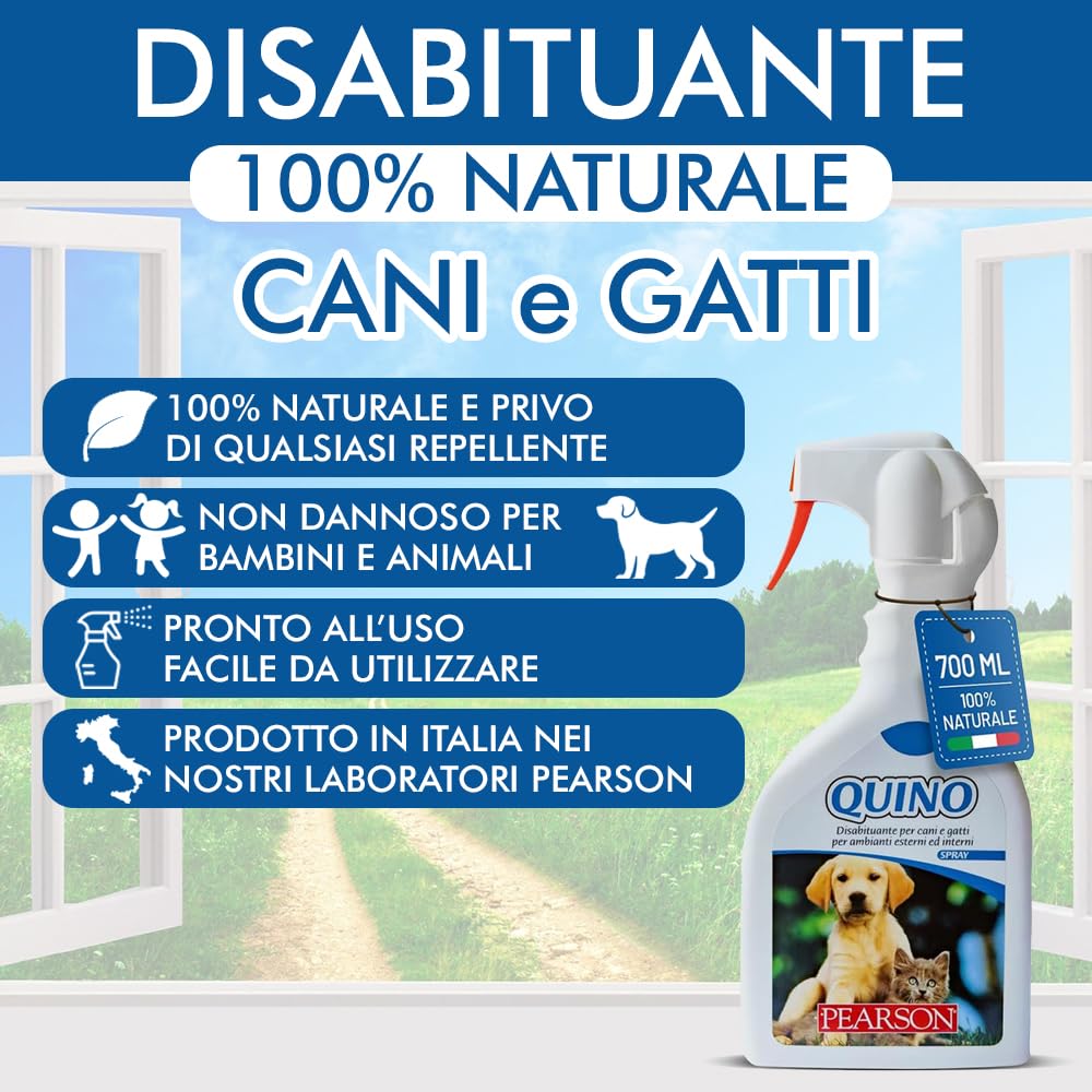 PEARSON Repelente para Gatos y Perros 700ML, Spray Educador para Gatos, Solución Anti Orina para Interiores y Exteriores, Repelente para Perros Made in Italy