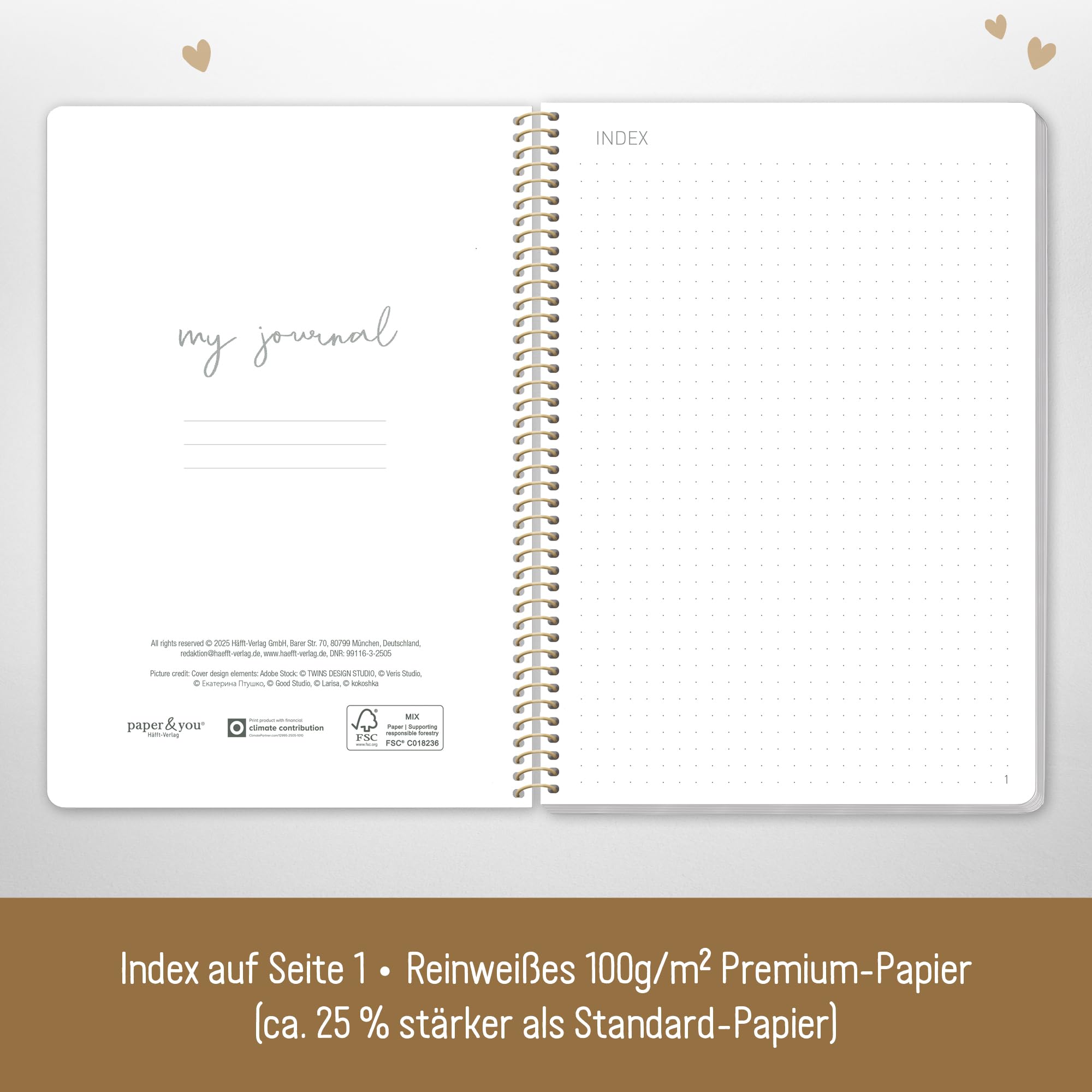 paper&you® Dotted Journal gestippeld A5 met spiraalbinding Glamour Dots 160 pagina's, notitieboek met spiraal, collegeblok, spiraalblok - duurzaam & klimaatvriendelijk
