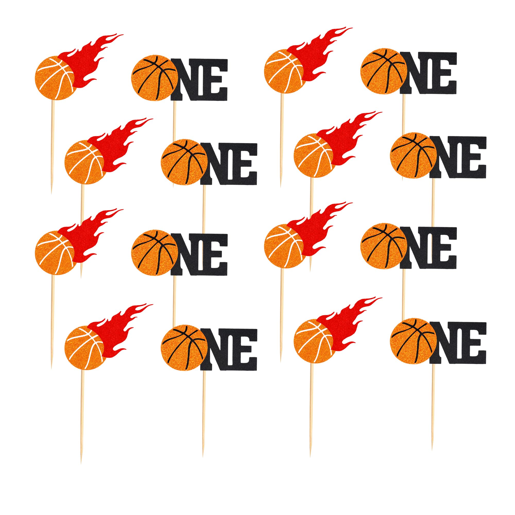 Arthsdite 24Pcs Basketball One Cupcake Toppers Basketball Themed First Birthday Cake Topper Decorations for Sport Theme Boys First Birthday Party