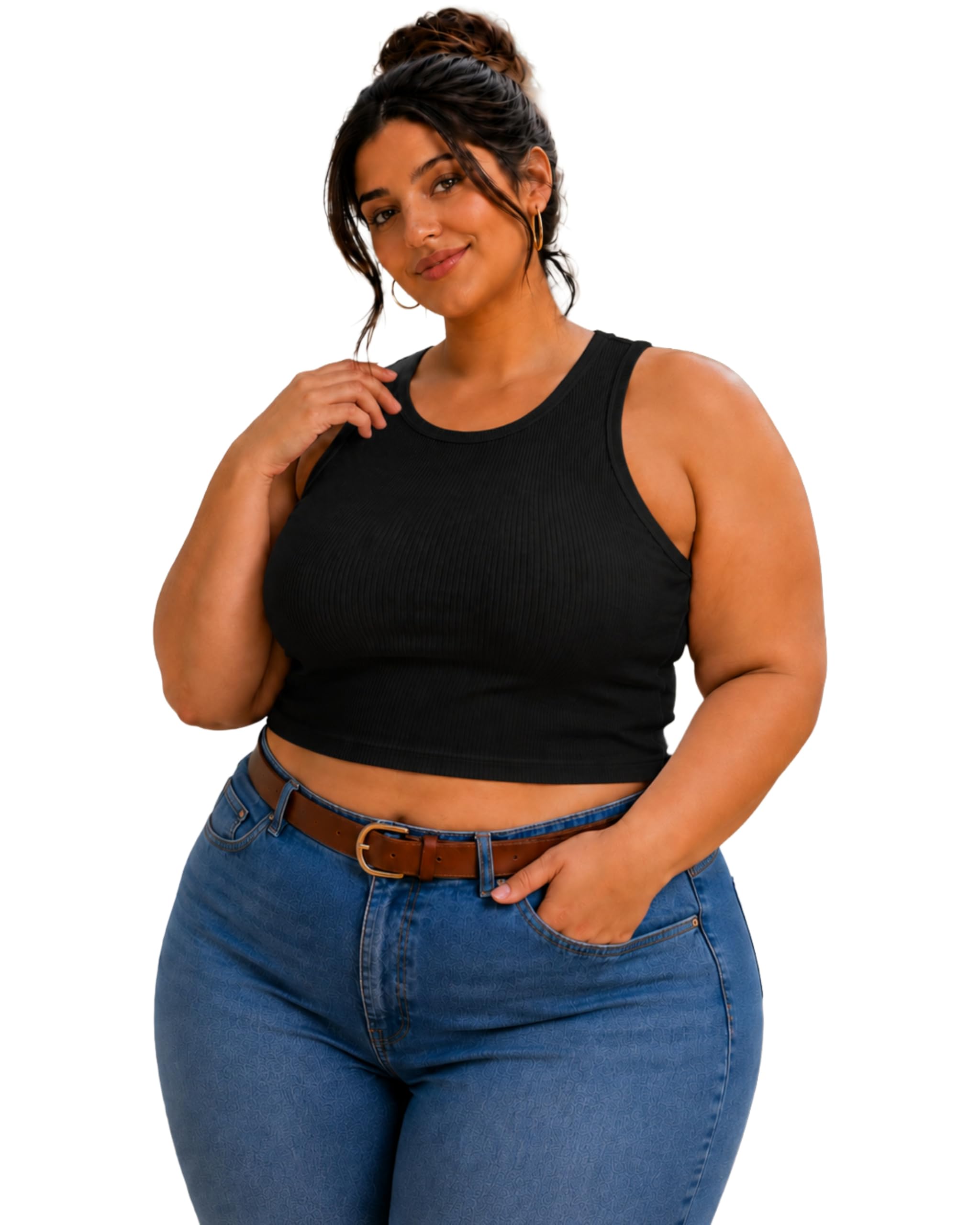 Women's Plus Size Ribbed Crop Tank Top, Sleeveless, Round Neck, Casual Style-picture-35