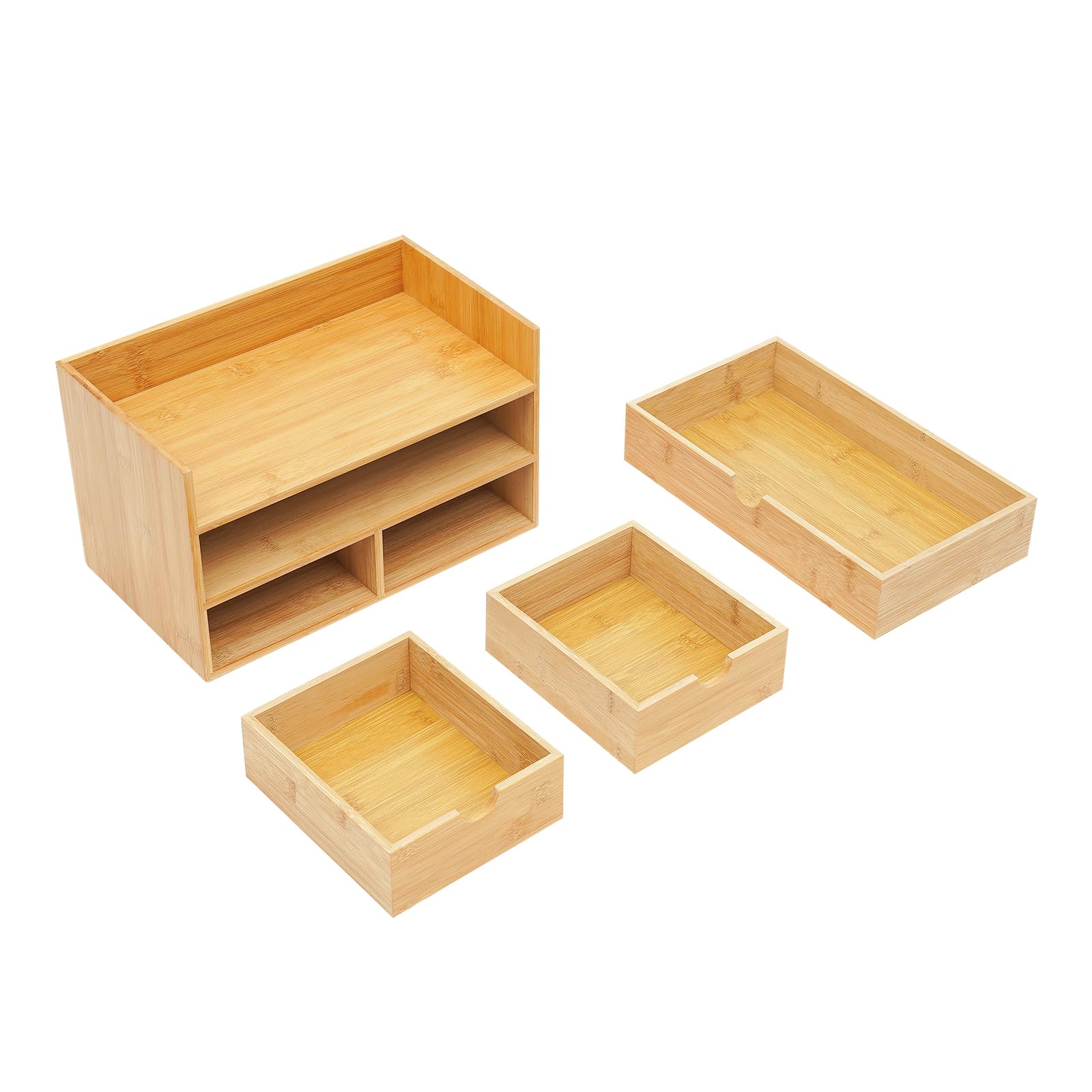 Organizer da scrivania in bambù con 3 cassetti, in bambù naturale, con parte superiore posizionabile, per ufficio, soggiorno, camera da letto
