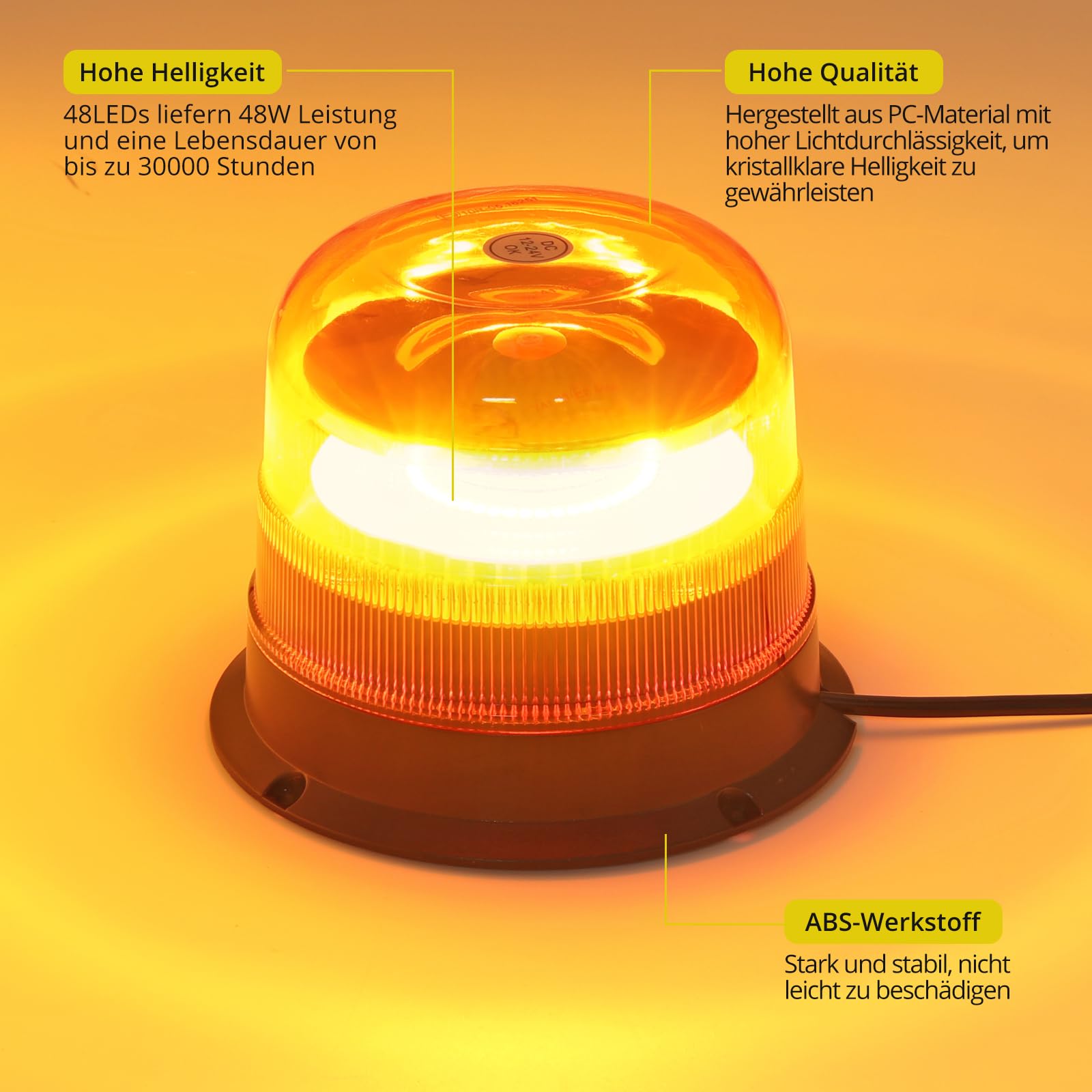 PROZOR 48LED Warnleuchte Notfall Warnblinklicht 10 Blitzmodus 48W Wasserbeständigkeit Magnetisch Warnlicht Stroboskoplicht Frontblitzer Notlicht für LKWs Traktoren Gabelstapler