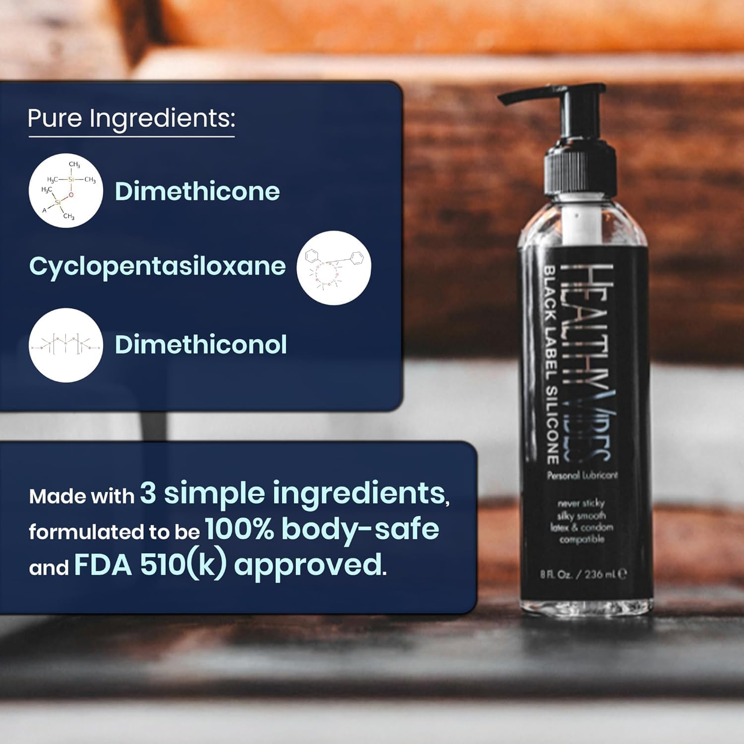 Healthy Vibes Silicone Based Lube 32 oz for Latex Condoms & Hard Sex Toys, Long Lasting Easy Clean Gel Lubricant w/Hand Pump, Sexual Personal Privacy Enhancer for Men Women Couples Anal Lubrification