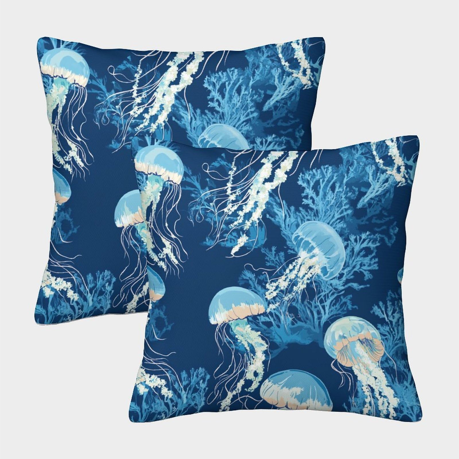 kaiyun 2 Pack Digital Printing 3D Jellyfish Theme Square Cushion Cover 45x45cm Suitable for Outdoor Home Bed Decoration Cyan Coral Pattern