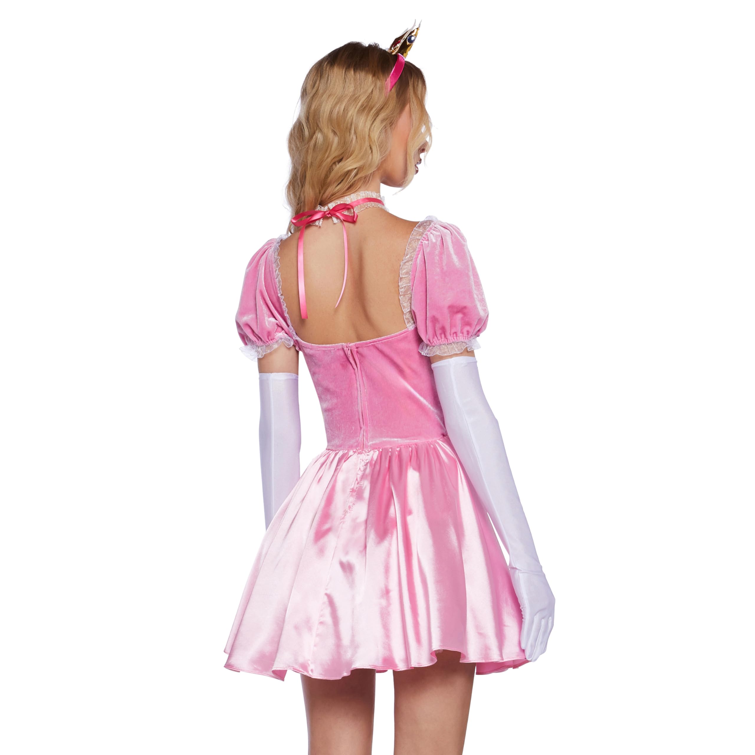 Dolls Kill Super Video Game Princess Inspired Costume - Peach Mini Dress and Crown by Trickz N' Treatz: Medium